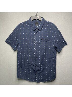 RVCA Mens Short Sleeve Button-Up Shirt Regular Fit Navy Blue